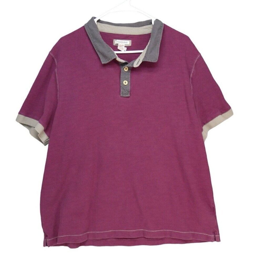 Men's Short Sleeve Polo in Berry with Contrast Collar